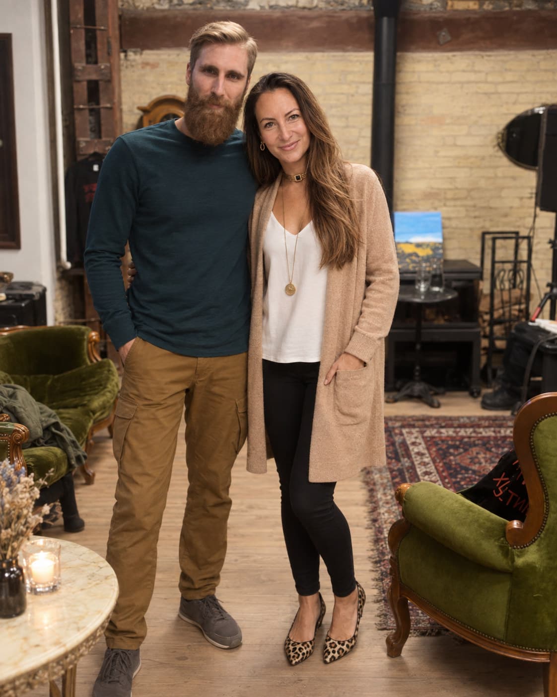 Yanina Zinchenko with the poet Pavlo Vyshebaba, standing in a studio, October 2023